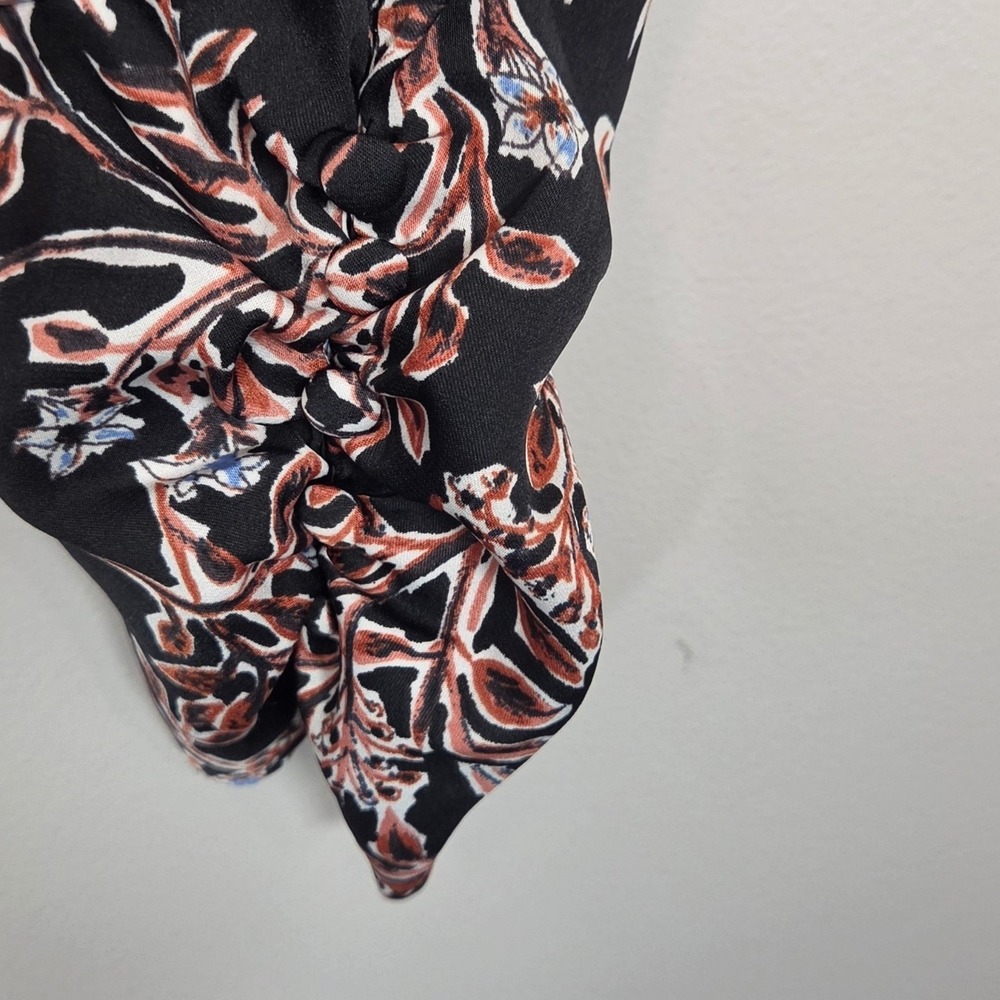 Free People Dark Floral Smocked Crop Top Square Neck Balloon Sleeve Women's L - Picture 7 of 7